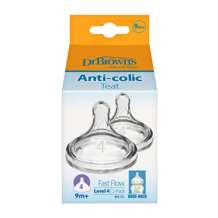 Dr. Brown's Natural Flow Wide-Neck Baby Bottle Silicone Nipple, 2-Pack Level 4 (9m+ Fast Flow)