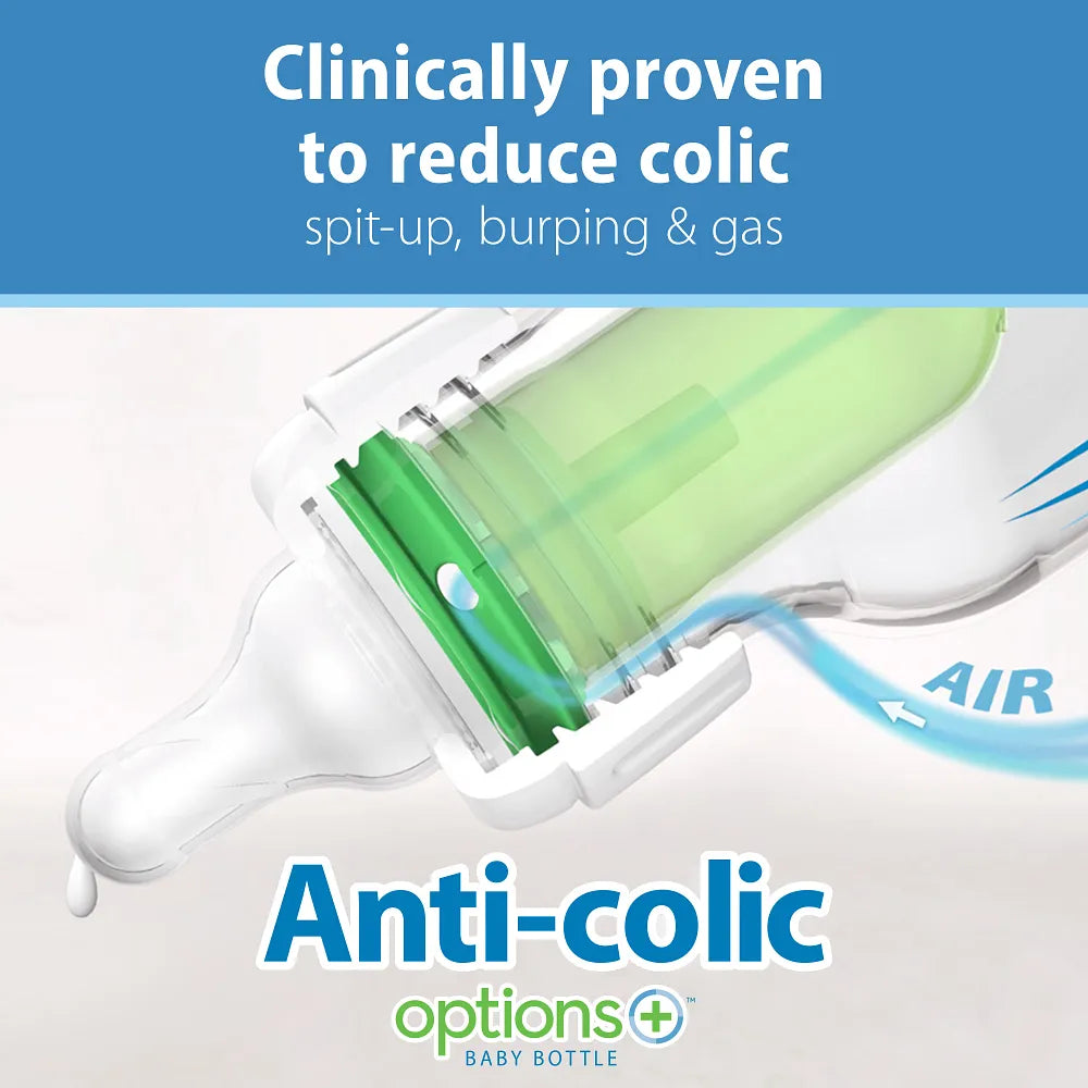 Dr. Brown’s Options+™ Narrow Anti-Colic Baby Bottle, 4oz/120mL, 3-Pack, with HappyPaci™