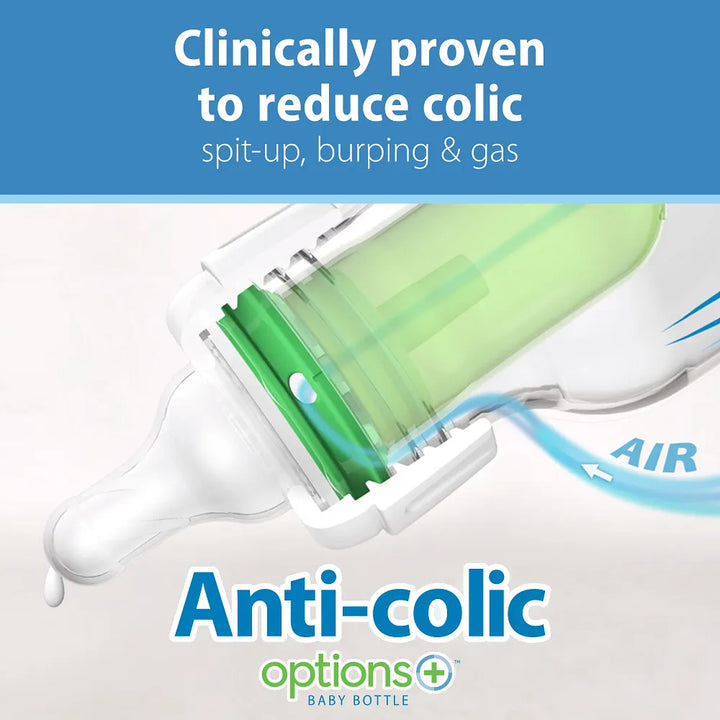 Dr. Brown’s Options+™ Narrow Anti-Colic Baby Bottle, 4oz/120mL, 3-Pack, with HappyPaci™