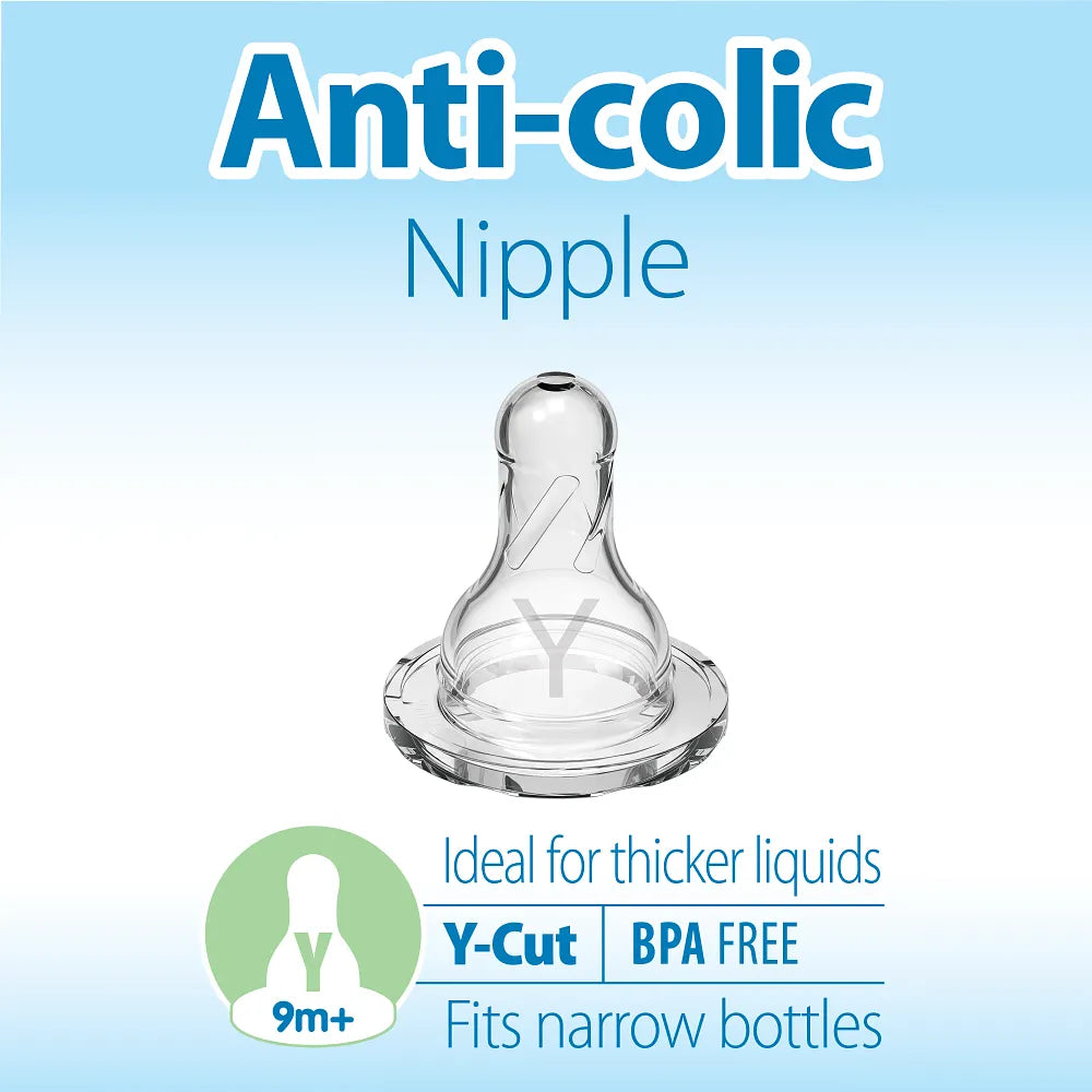 Dr. Brown's Natural Flow Narrow Baby Bottle Silicone Nipple, 2-Pack - Y Cut (9m+ Fast Flow/Thick Liquid)