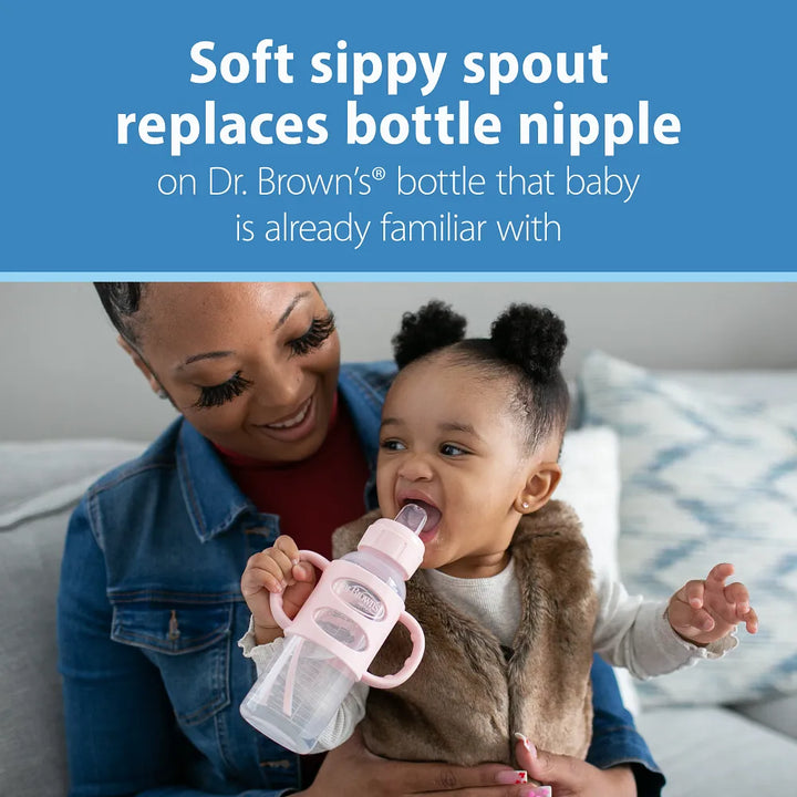 Dr. Brown’s® Milestones™ Narrow Sippy Spout Bottle with Silicone Handles, 8oz/250mL, 6m+, Light Pink, 1-Pack